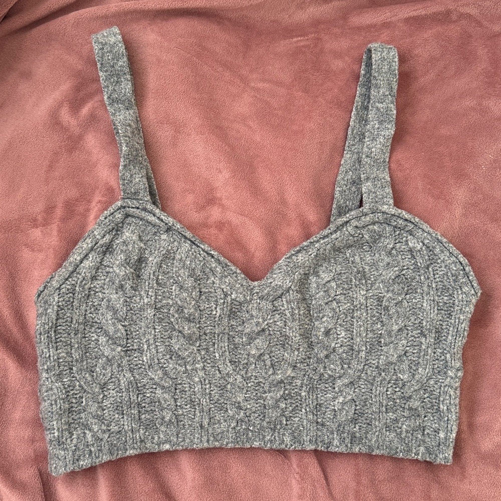 Free People Heather Gray Cable Knit Top